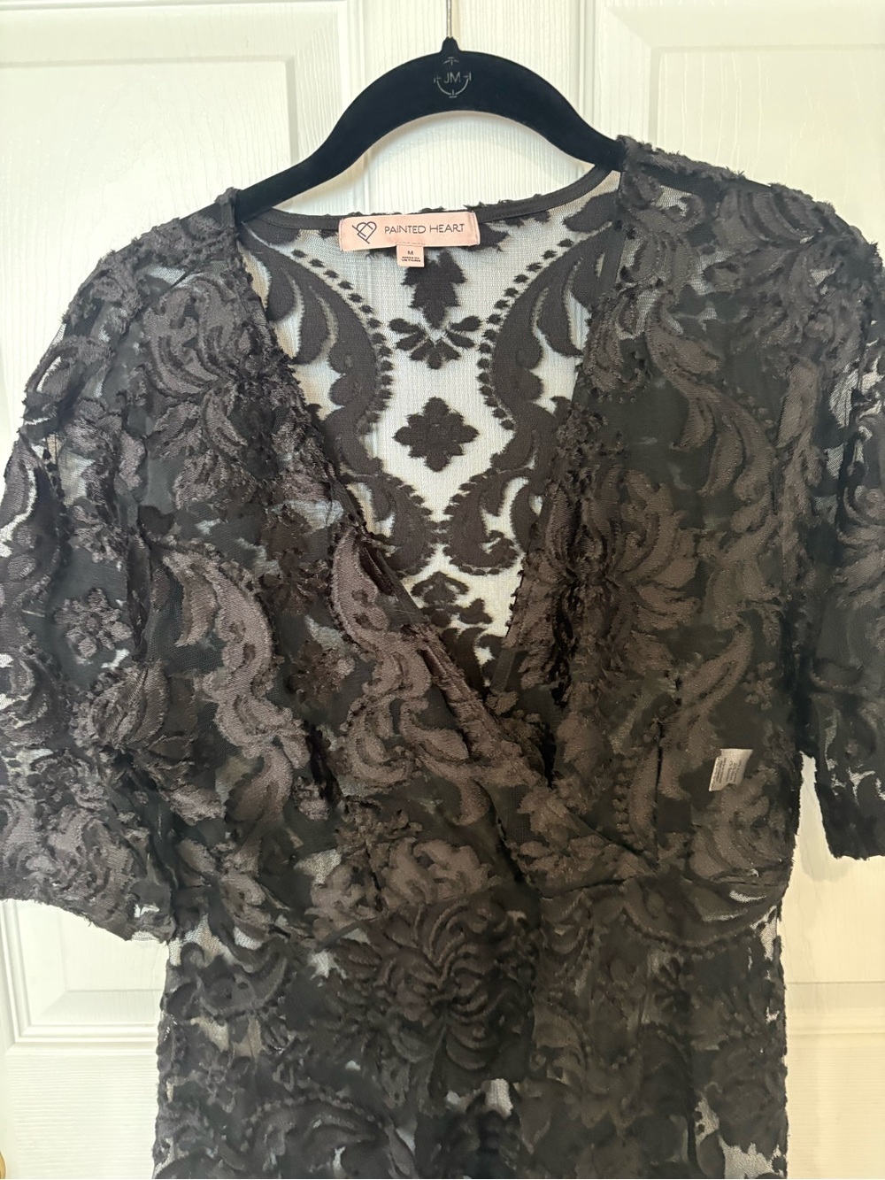 Black Lace Short-Sleeve Intimate Cover-Up - Picture 4 of 4
